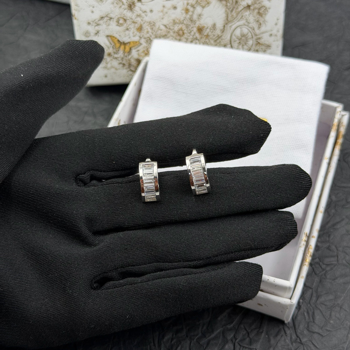 Dior - Other - Silver-tone metal with clear rhinestone embellishments; base metal composition unspecified. - Silver