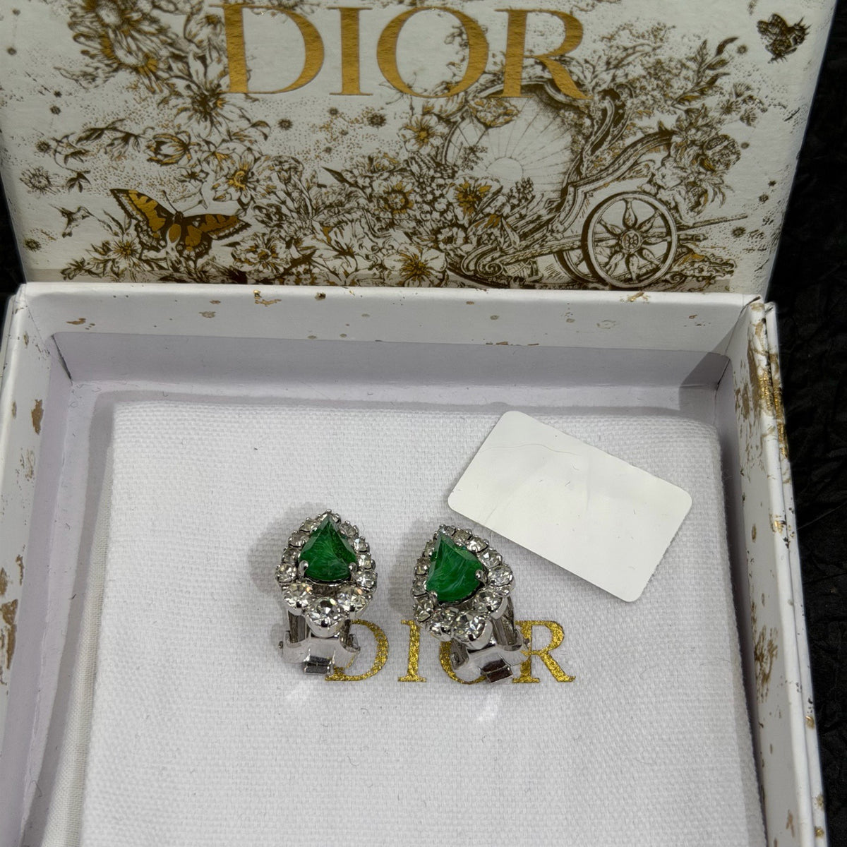 Dior - Other - Silver-tone metal with green decorative stones and clear rhinestones; exact composition unknown. - Green
