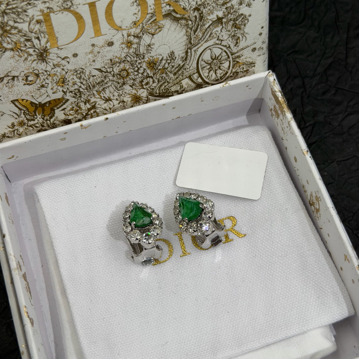 Dior - Other - Silver-tone metal with green decorative stones and clear rhinestones; exact composition unknown. - Green