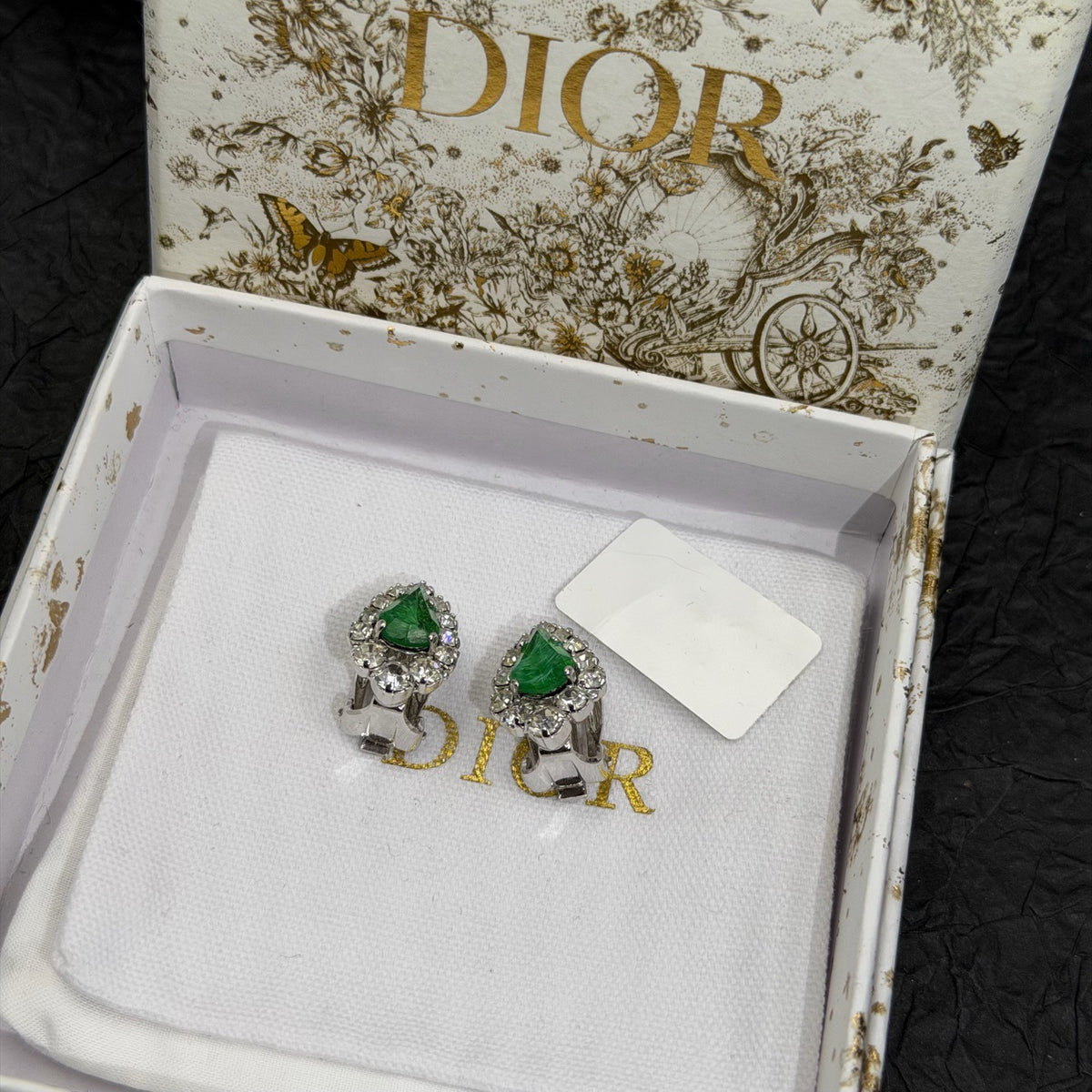 Dior - Other - Silver-tone metal with green decorative stones and clear rhinestones; exact composition unknown. - Green