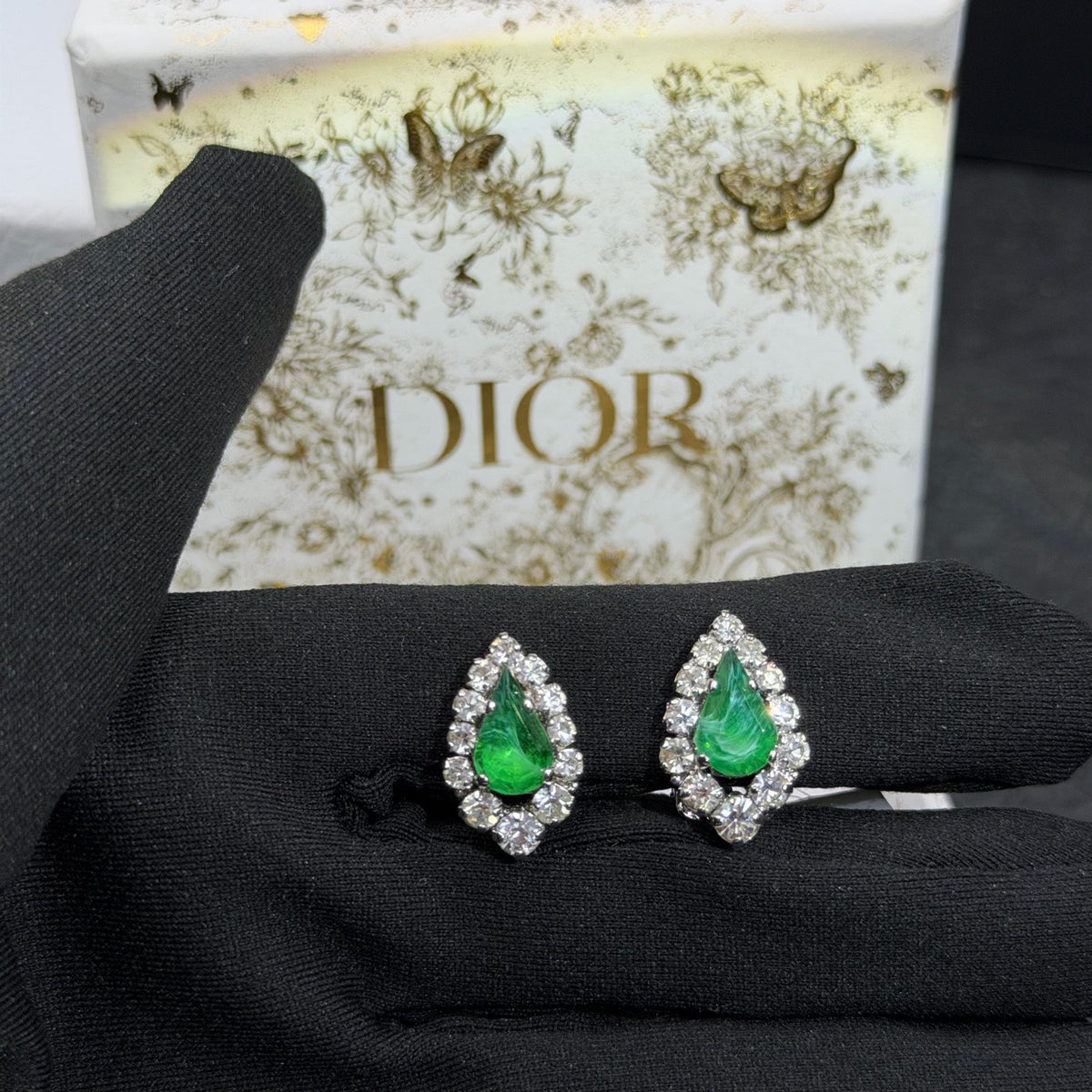 Dior - Other - Silver-tone metal with green decorative stones and clear rhinestones; exact composition unknown. - Green