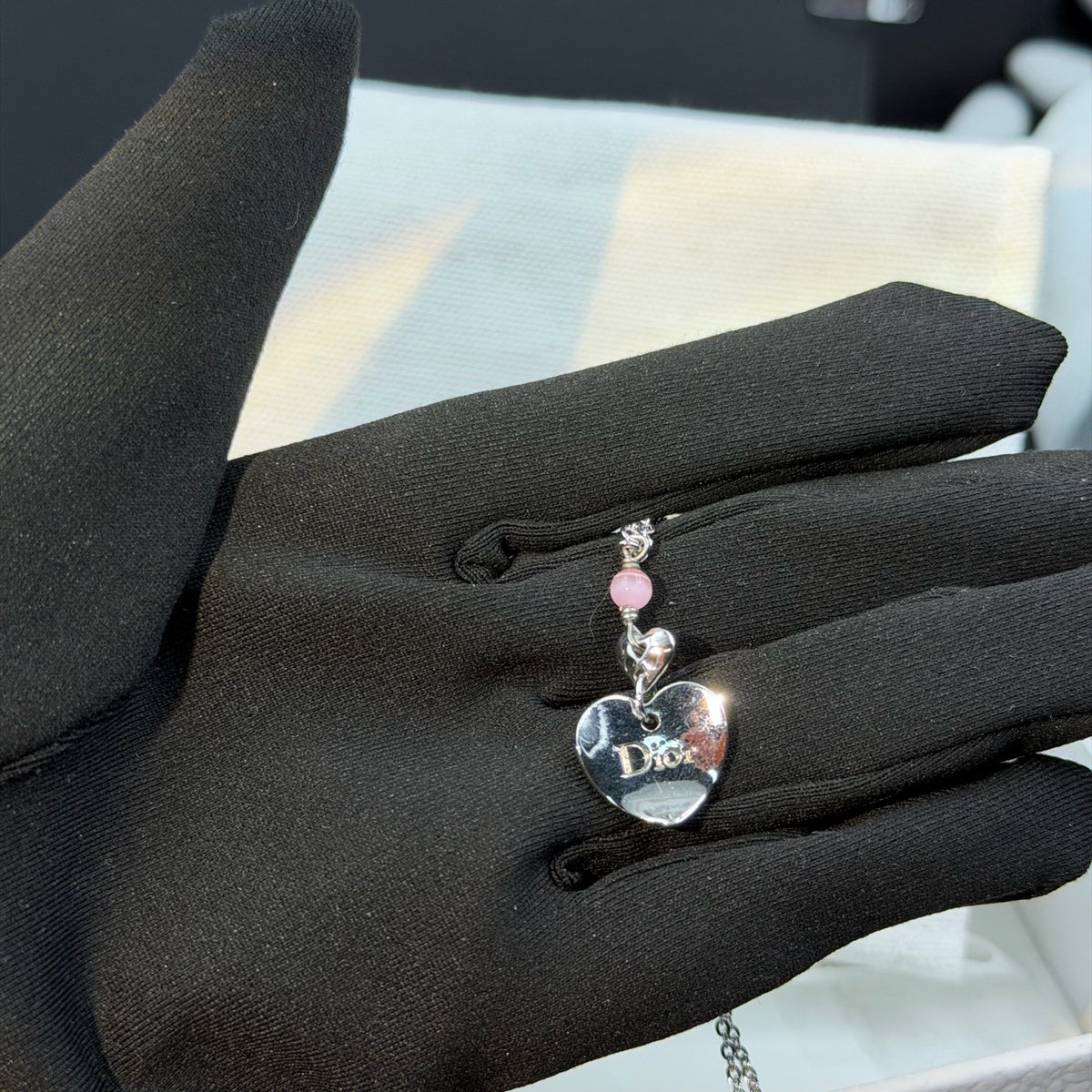 Dior - Other - Silver-tone metal with pink beads; bead material is unknown. - Multicolour