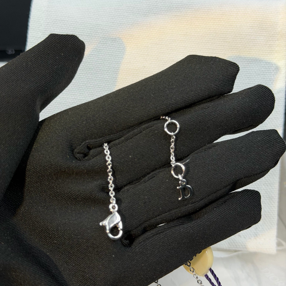 Dior - Other - Silver-tone metal with pink beads; bead material is unknown. - Multicolour
