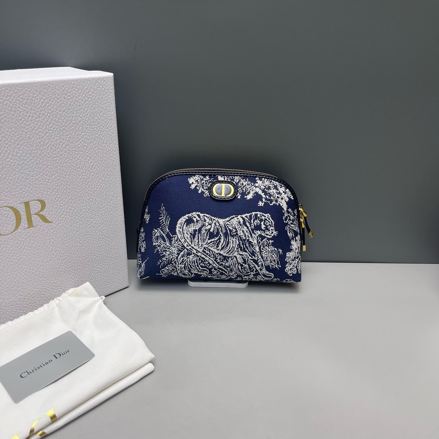 Dior - Reversible Animal Garden Canvas Pouch - Canvas with Leather trim - Blue and White - (small)
