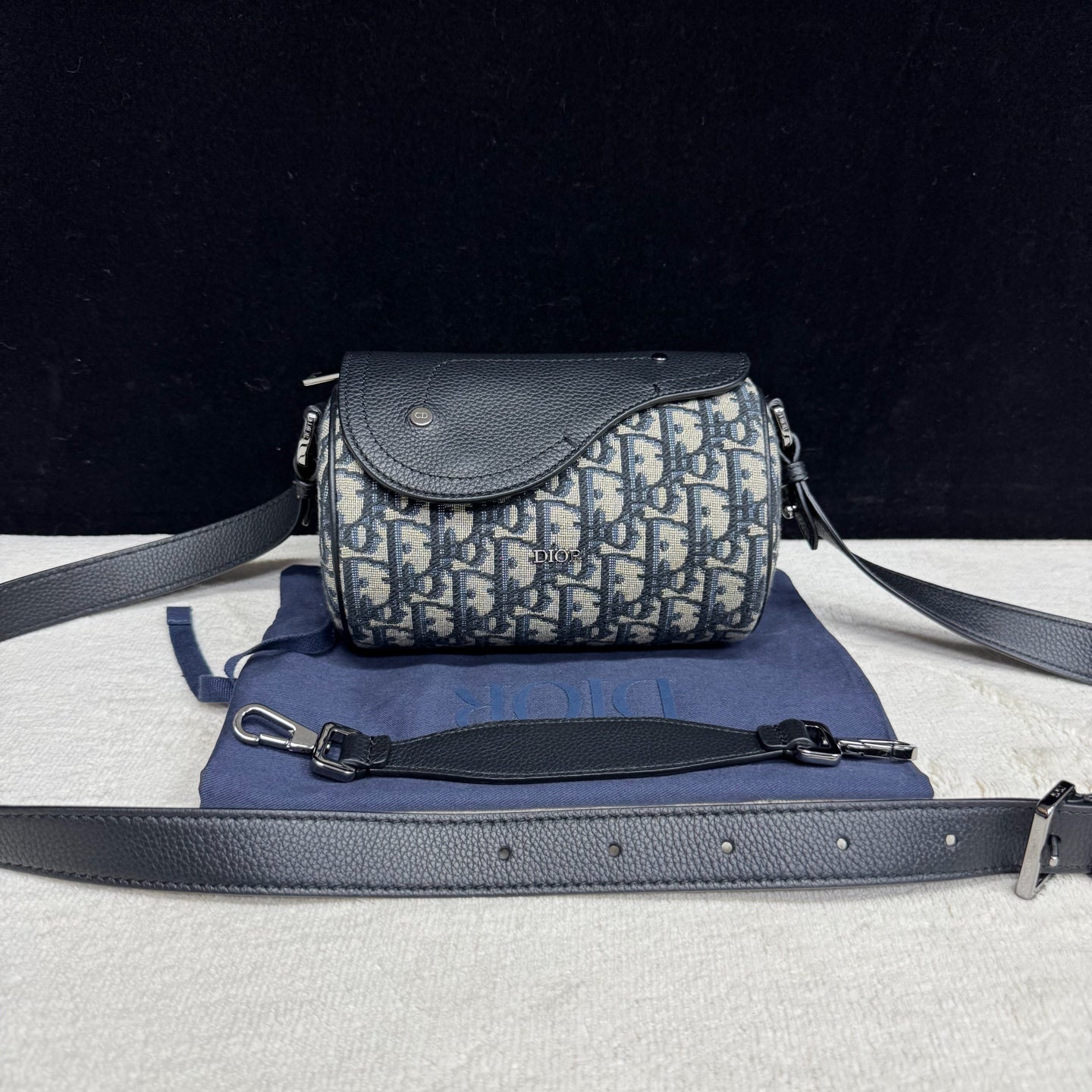 Dior - Roller - Embroidered Dior Oblique canvas with black pebbled leather trim - Blue - (mini)