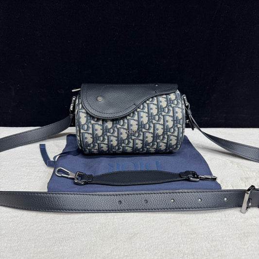 Dior - Roller - Embroidered Dior Oblique canvas with black pebbled leather trim - Blue - (mini)