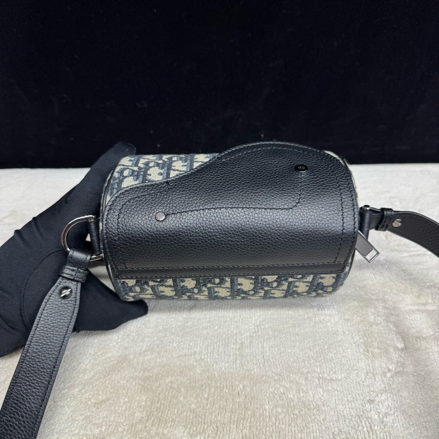 Dior - Roller - Embroidered Dior Oblique canvas with black pebbled leather trim - Blue - (mini)