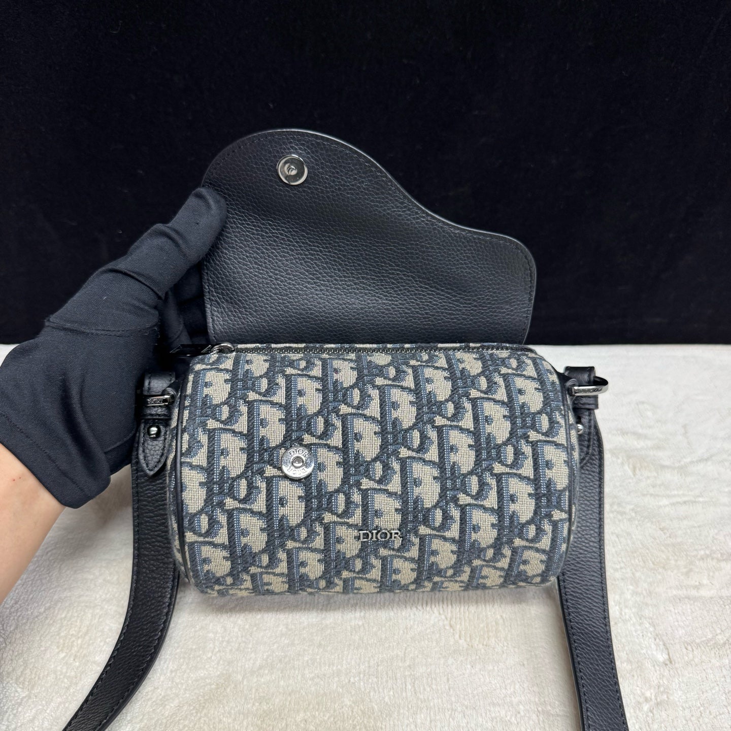 Dior - Roller - Embroidered Dior Oblique canvas with black pebbled leather trim - Blue - (mini)