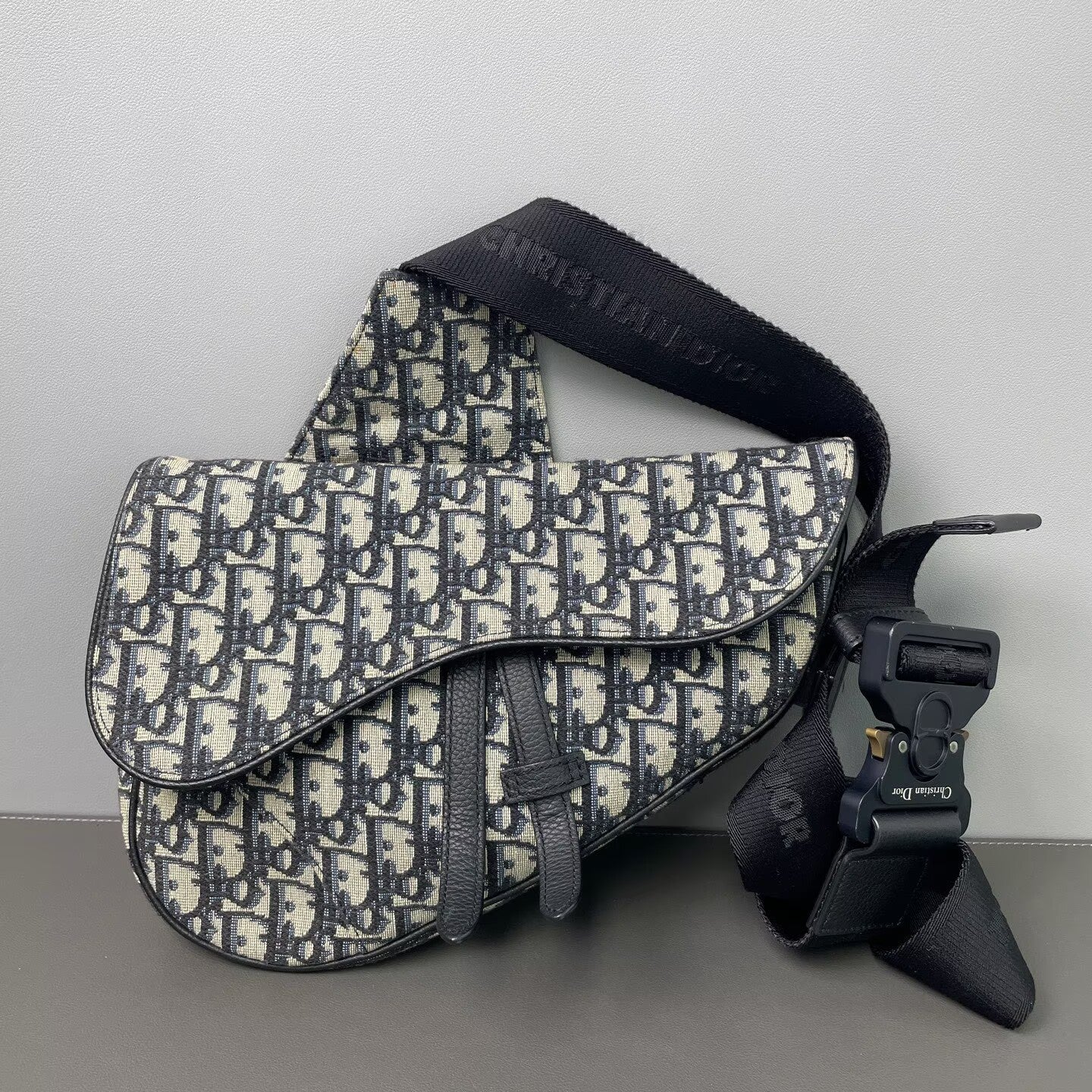 Dior - Saddle Bag - Canvas and leather - Navy and Beige - (medium)