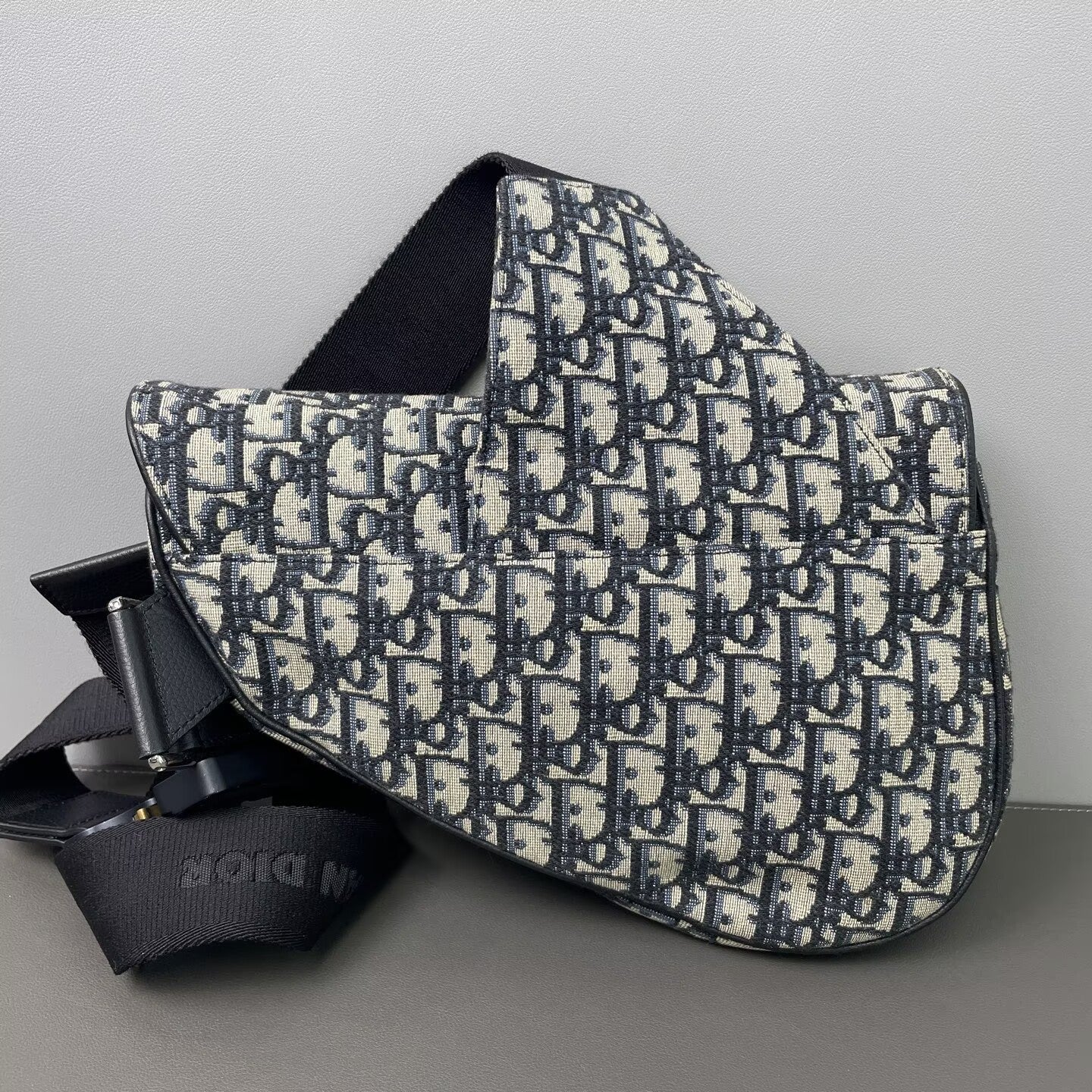 Dior - Saddle Bag - Canvas and leather - Navy and Beige - (medium)