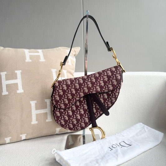 Dior - Saddle Bag - Cloth - Burgundy - (Medium)