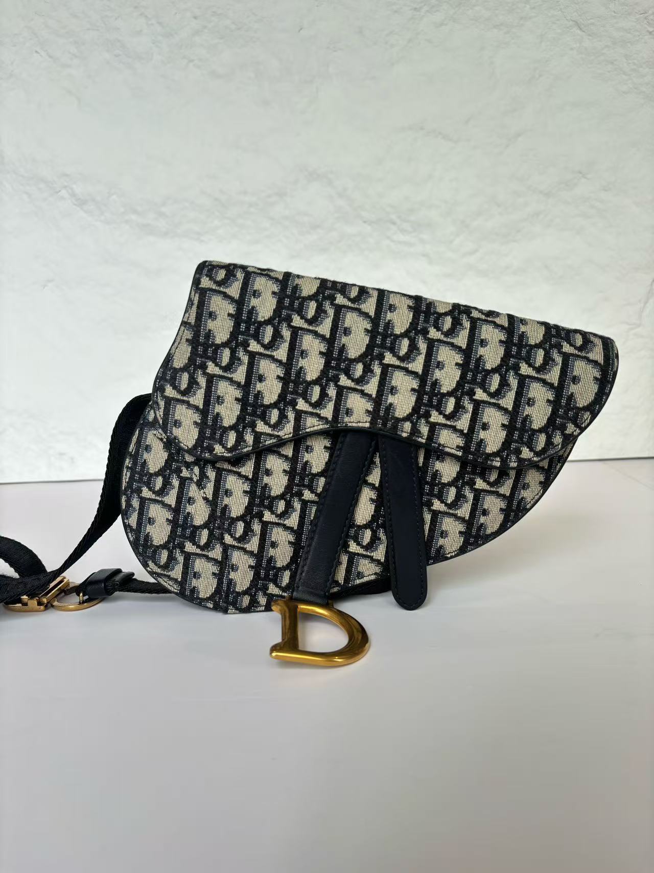 Dior - Saddle Bag - Dior Oblique jacquard canvas with calfskin leather trim - Blue and Beige - (Standard)