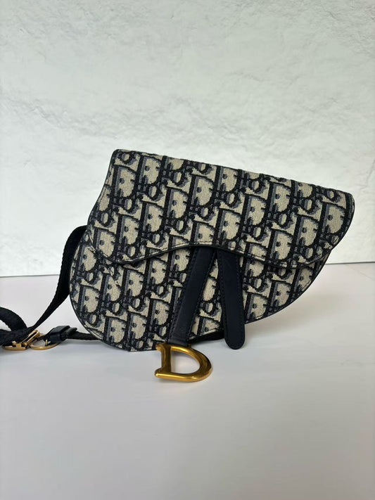 Dior - Saddle Bag - Dior Oblique jacquard canvas with calfskin leather trim - Blue and Beige - (Standard)