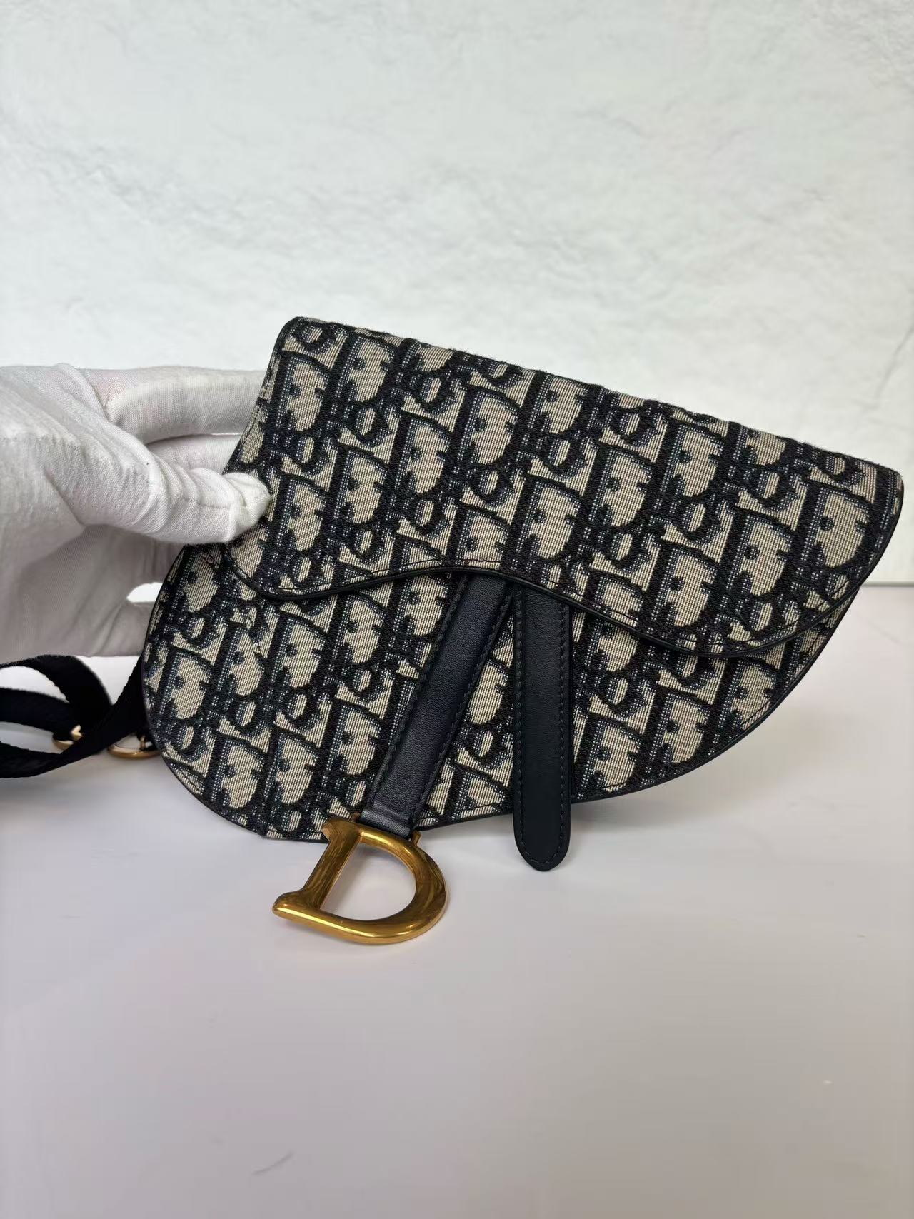 Dior - Saddle Bag - Dior Oblique jacquard canvas with calfskin leather trim - Blue and Beige - (Standard)