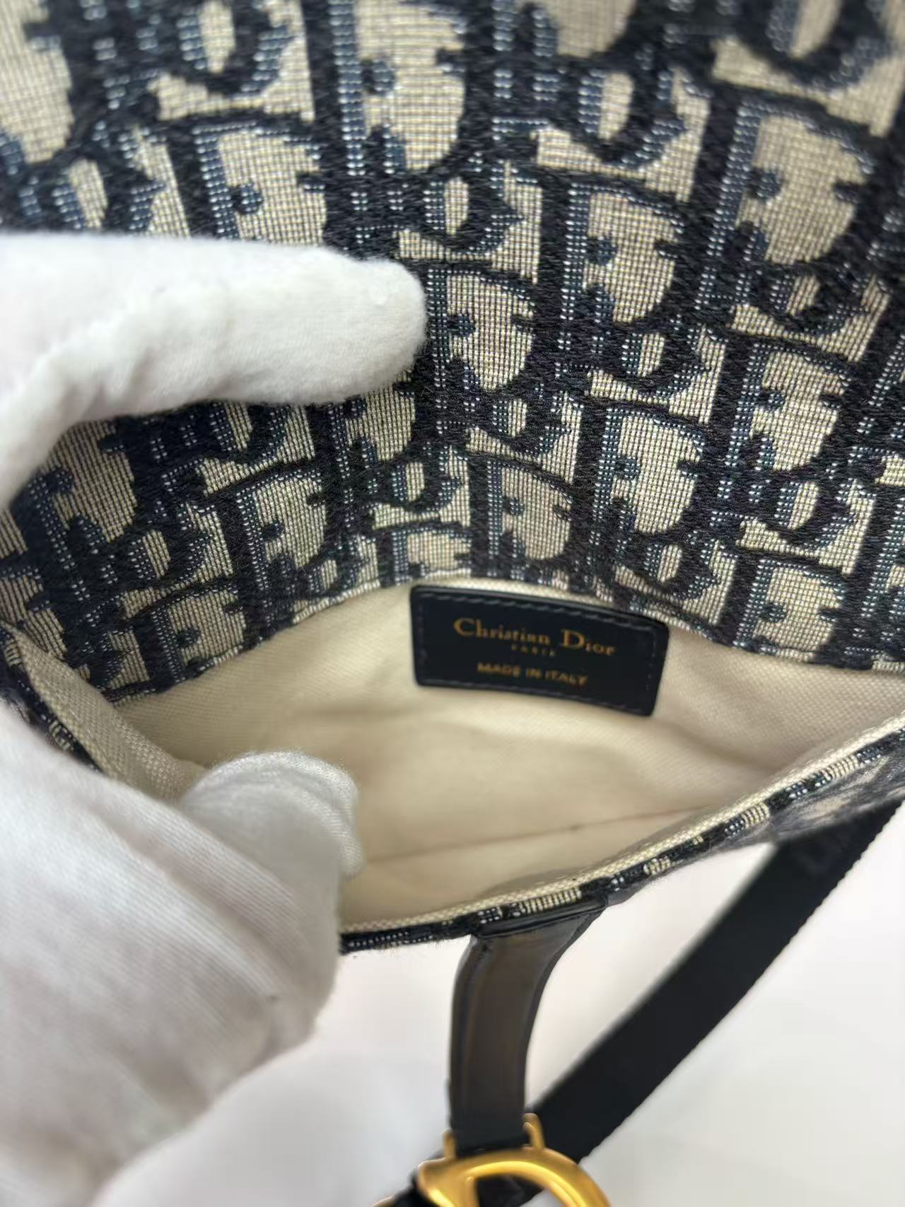 Dior - Saddle Bag - Dior Oblique jacquard canvas with calfskin leather trim - Blue and Beige - (Standard)