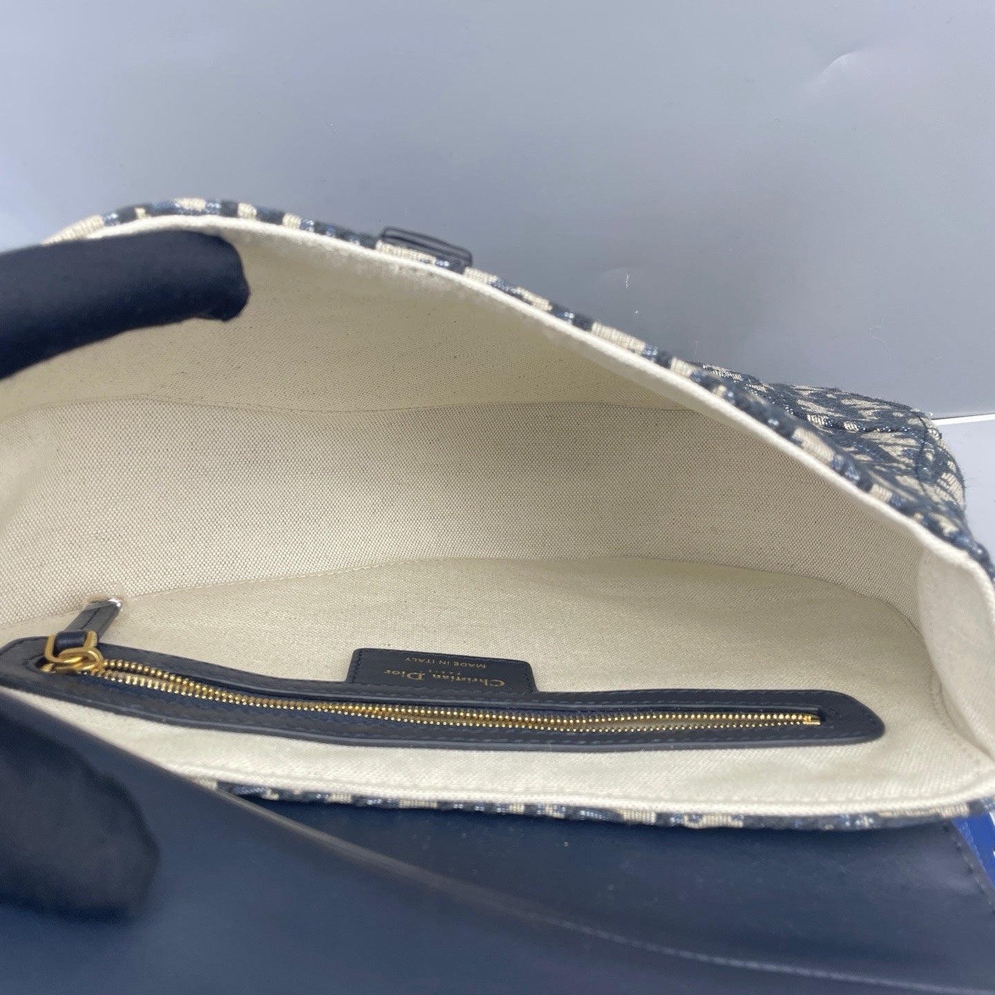 Dior - Saddle Bag - Dior Oblique jacquard canvas with calfskin leather trim - Blue - (medium)