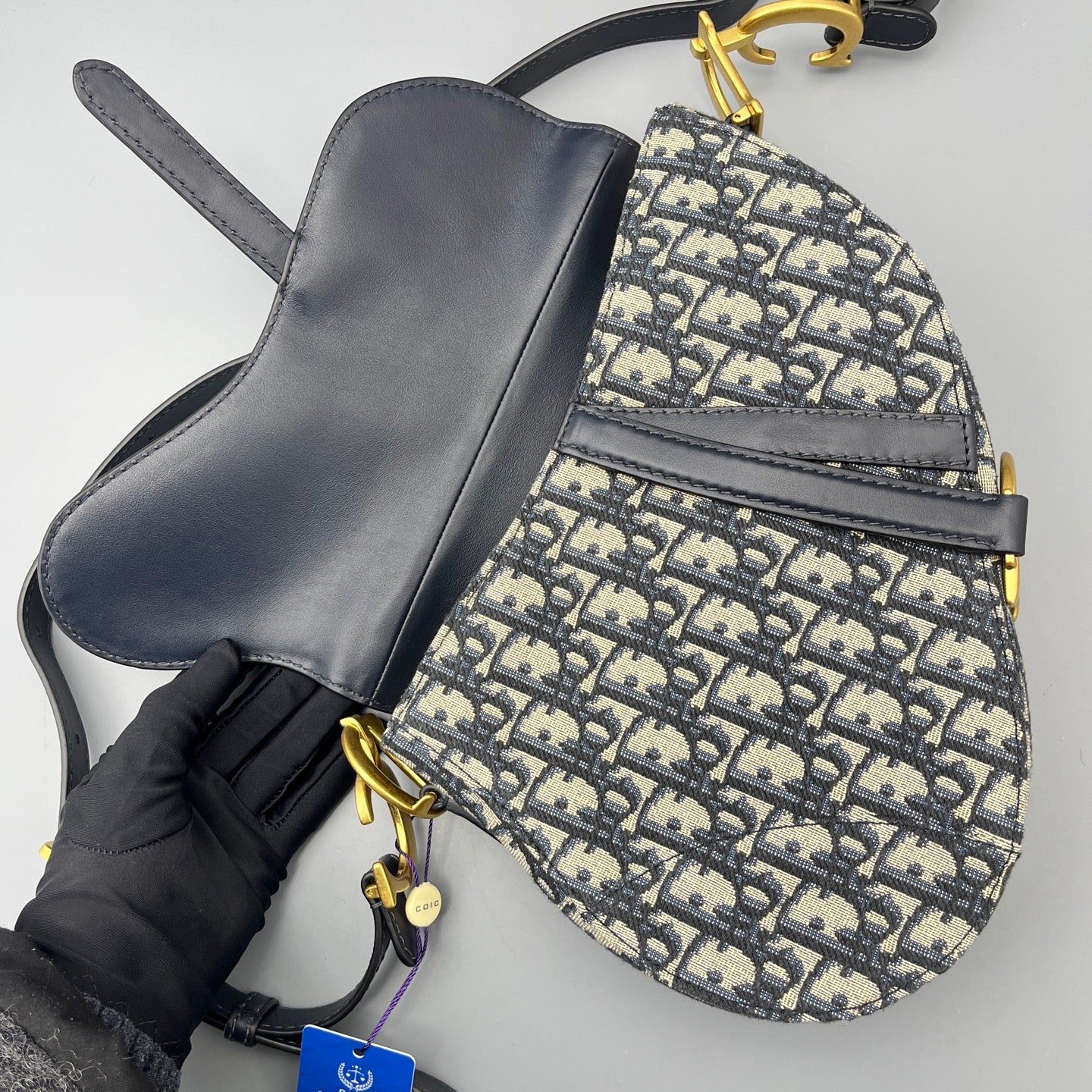 Dior - Saddle Bag - Dior Oblique jacquard canvas with calfskin leather trim - Blue - (medium)