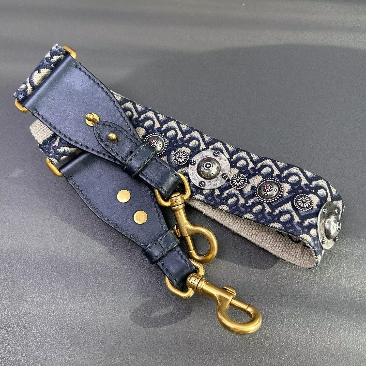 Dior - Saddle Bag - Embroidered Canvas - Blue with Gold-Tone Hardware - (small)