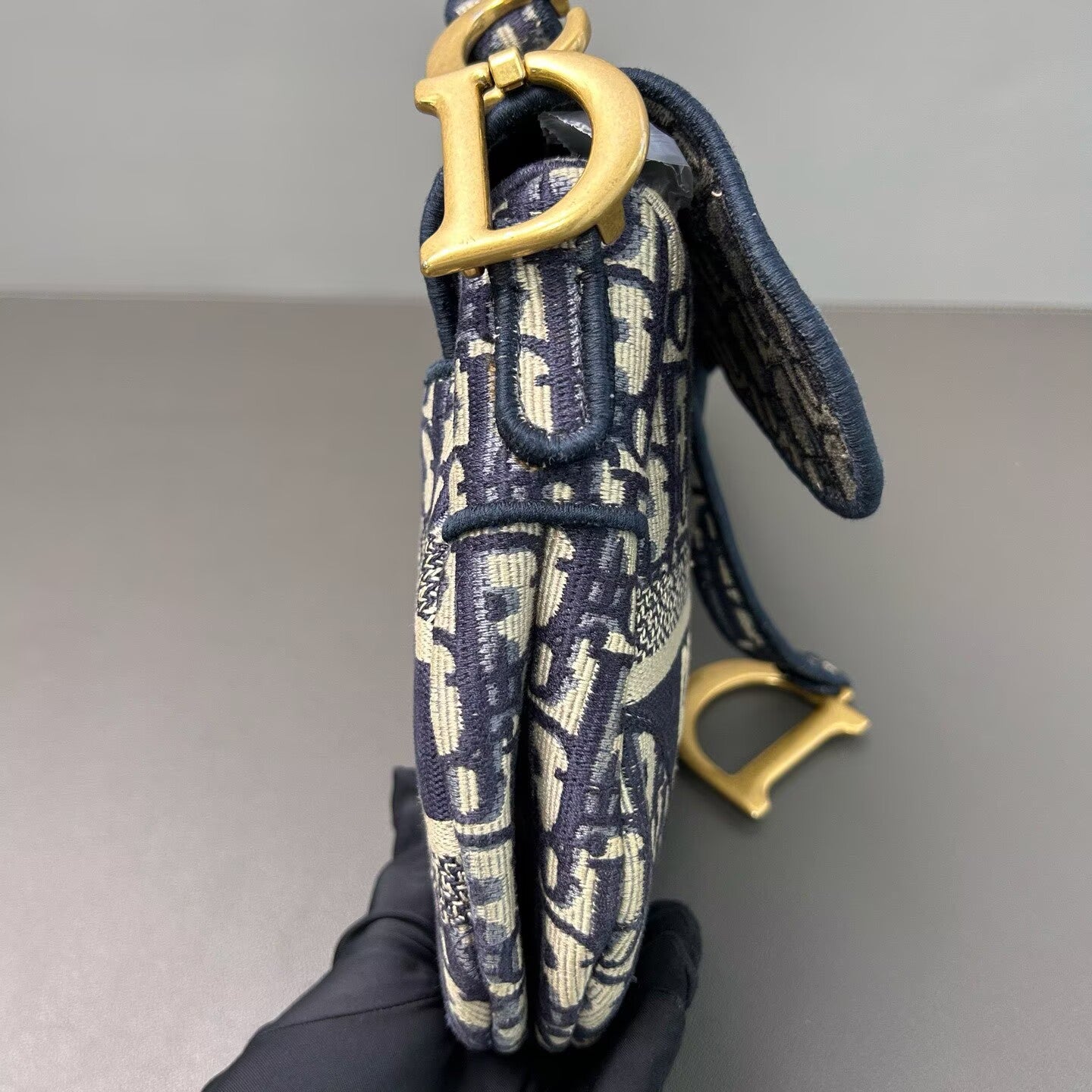Dior - Saddle Bag - Embroidered Canvas - Blue with Gold-Tone Hardware - (small)
