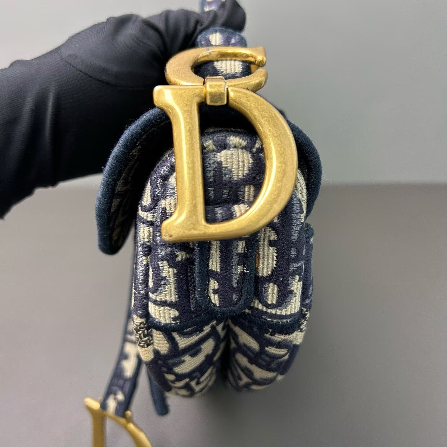 Dior - Saddle Bag - Embroidered Canvas - Blue with Gold-Tone Hardware - (small)