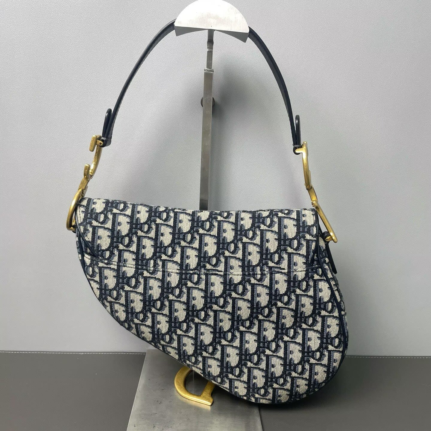 Dior - Saddle Bag - Embroidered canvas with leather trim - Blue - (medium)
