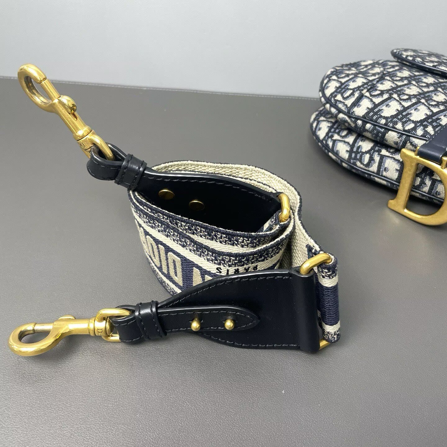 Dior - Saddle Bag - Embroidered canvas with leather trim - Blue - (medium)