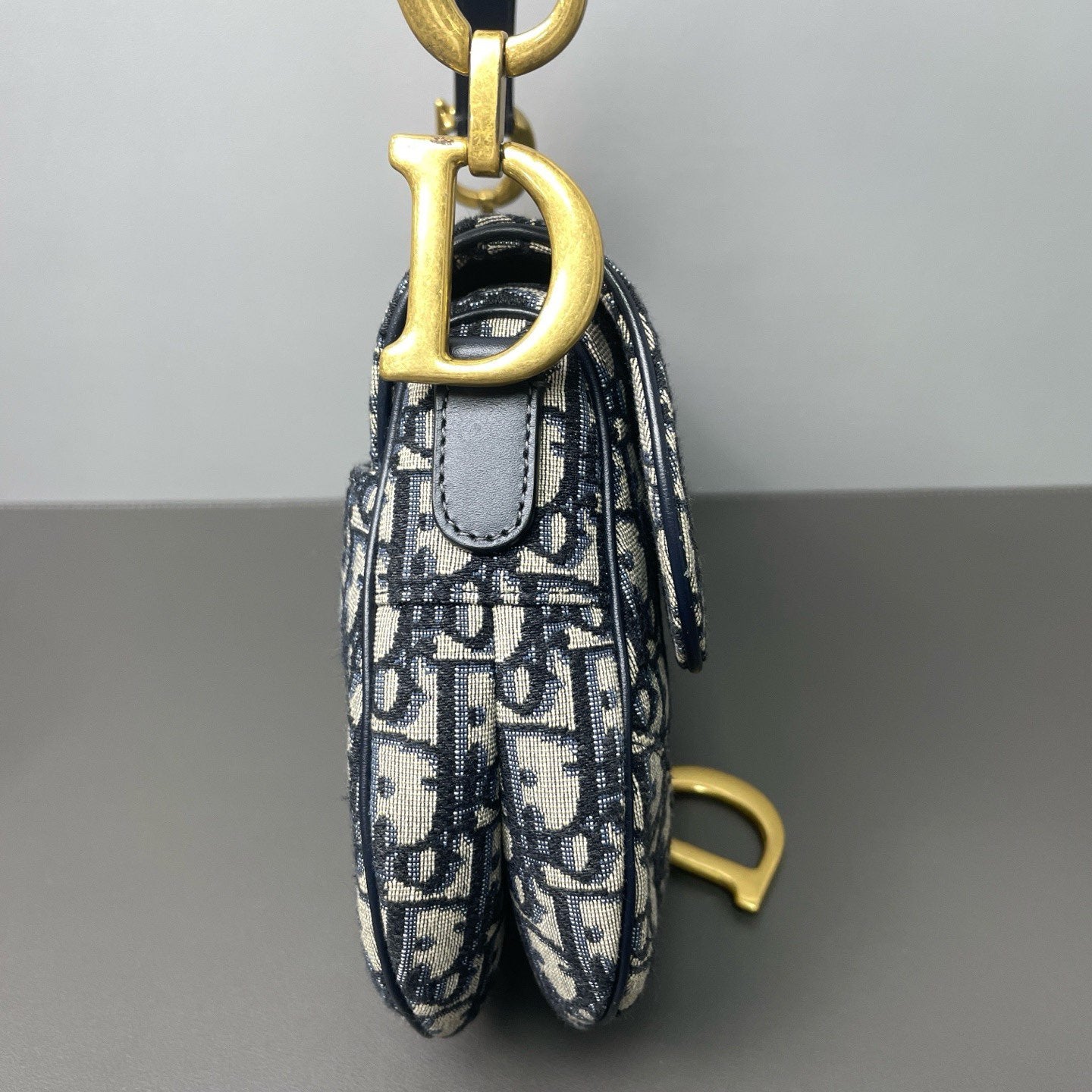Dior - Saddle Bag - Embroidered canvas with leather trim - Blue - (medium)