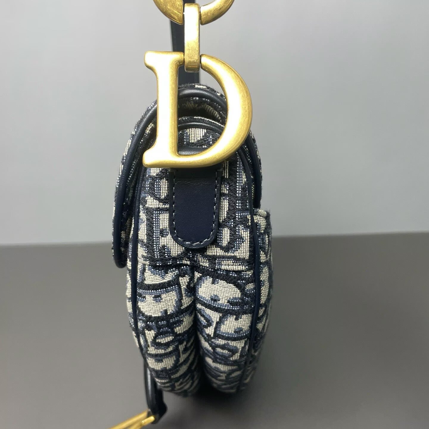 Dior - Saddle Bag - Embroidered canvas with leather trim - Blue - (medium)