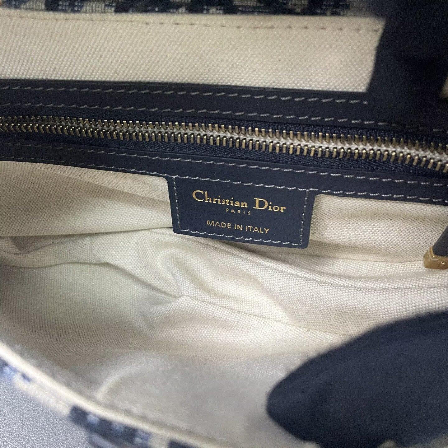 Dior - Saddle Bag - Embroidered canvas with leather trim - Blue - (medium)
