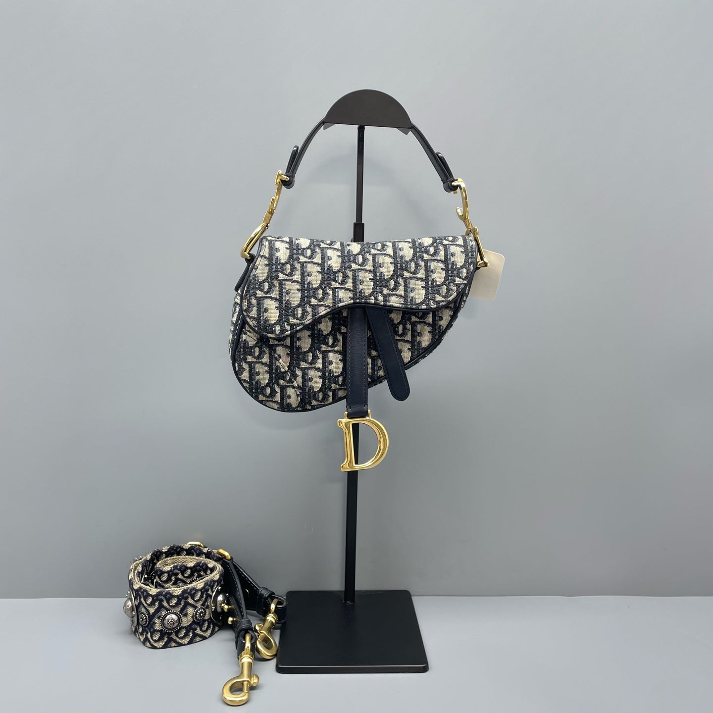 Dior - Saddle bag - Oblique canvas with leather trim - Blue - (small)