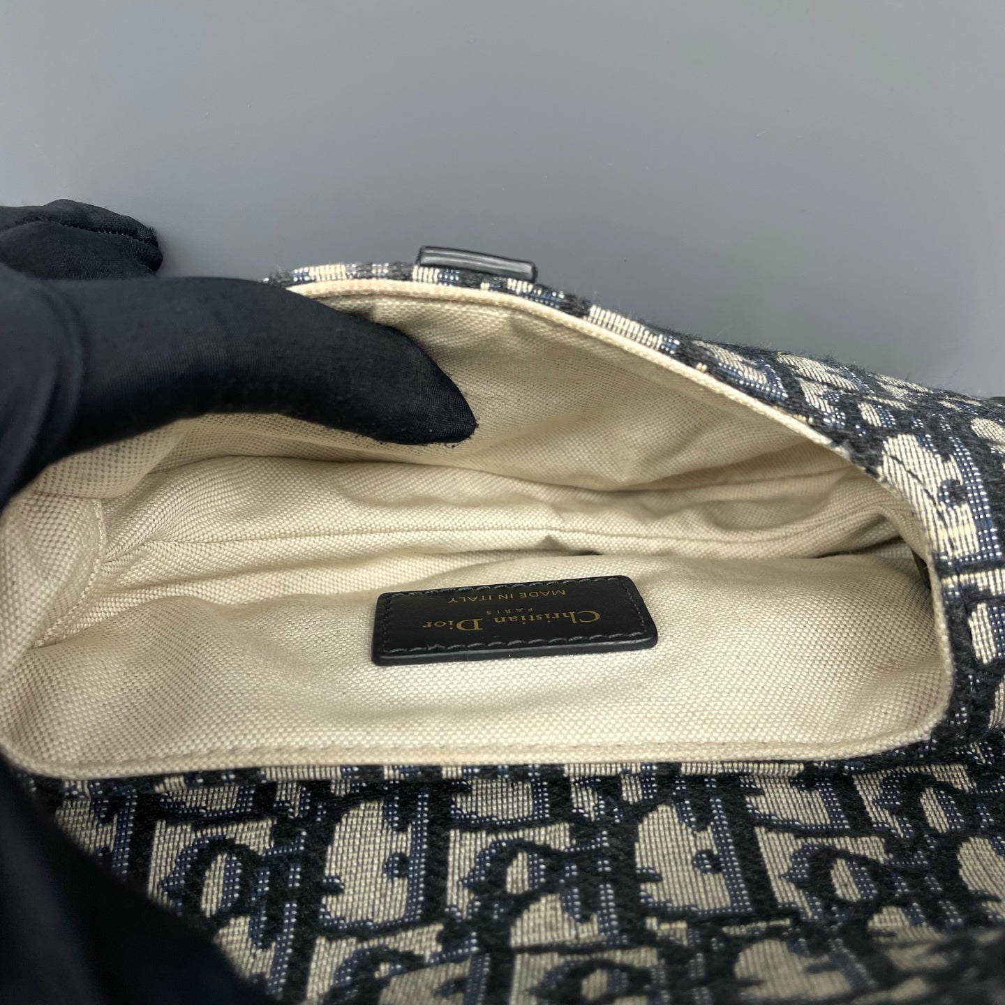 Dior - Saddle bag - Oblique canvas with leather trim - Blue - (small)
