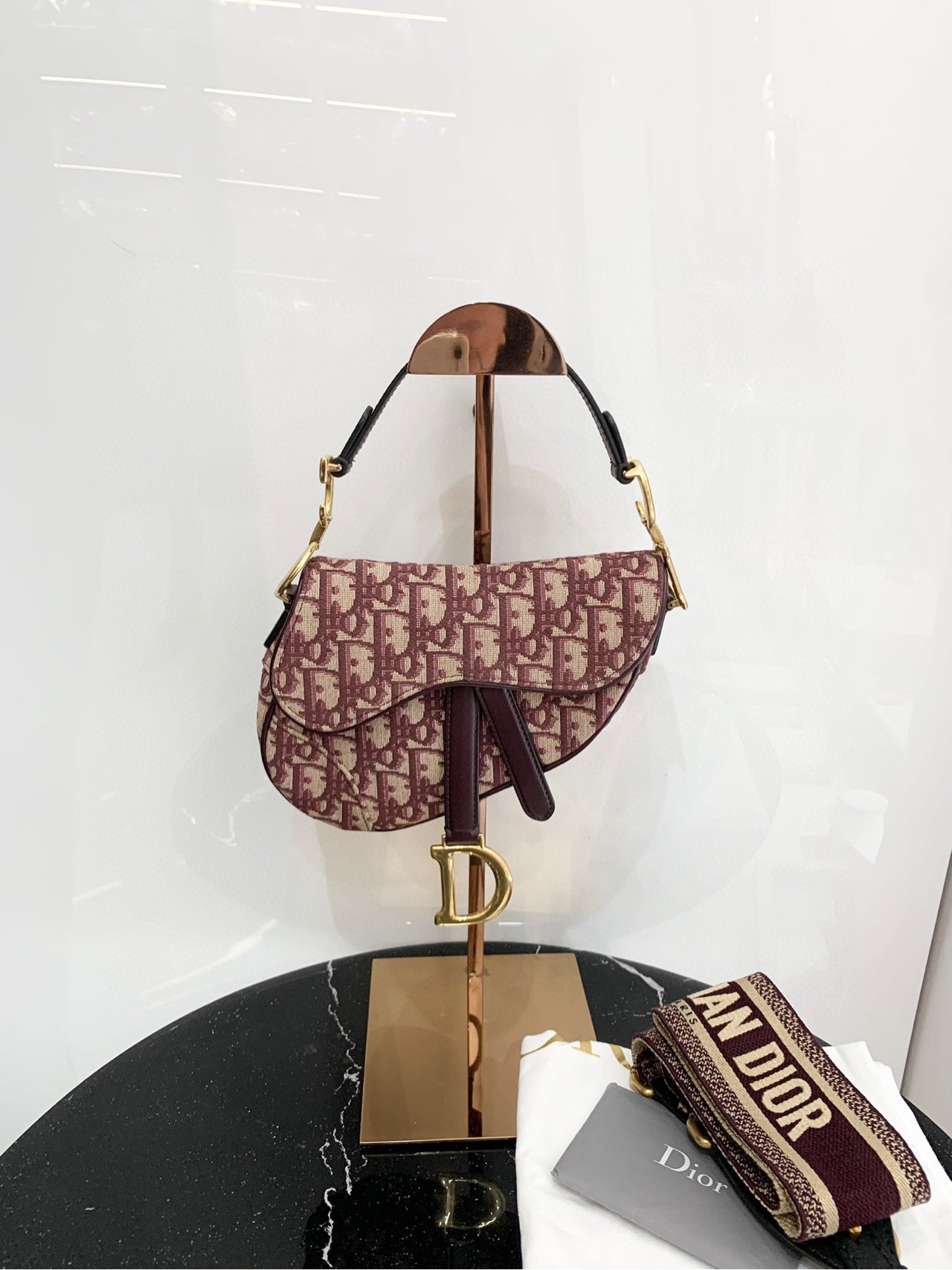 Dior - Saddle Bag Oblique - Fabric - Burgundy - (mini)