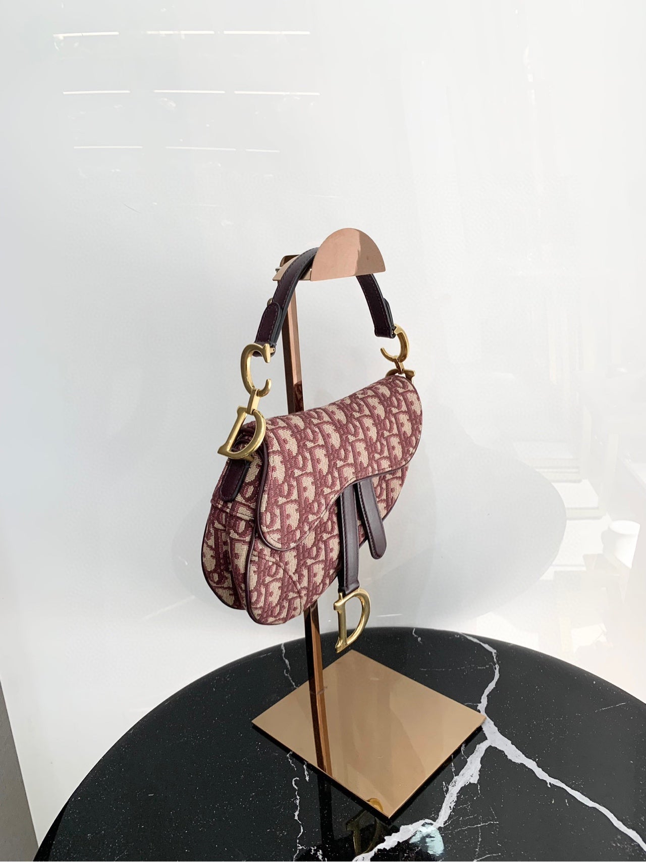 Dior - Saddle Bag Oblique - Fabric - Burgundy - (mini)