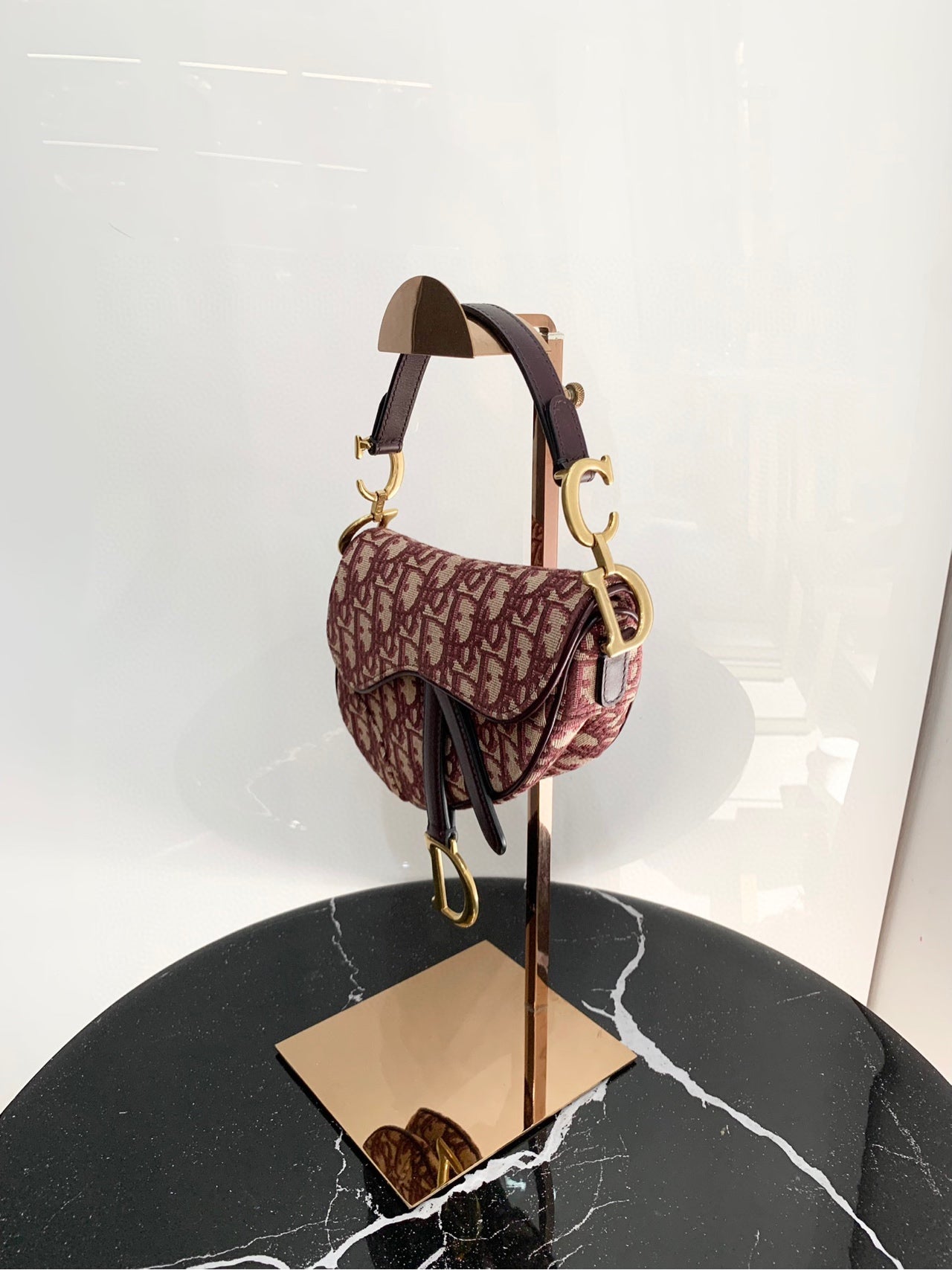 Dior - Saddle Bag Oblique - Fabric - Burgundy - (mini)