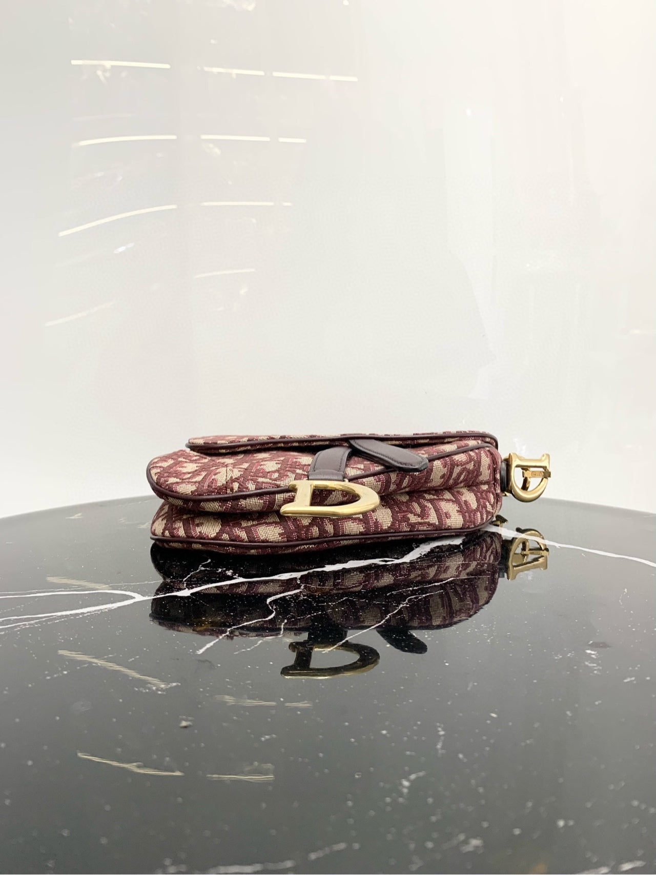 Dior - Saddle Bag Oblique - Fabric - Burgundy - (mini)