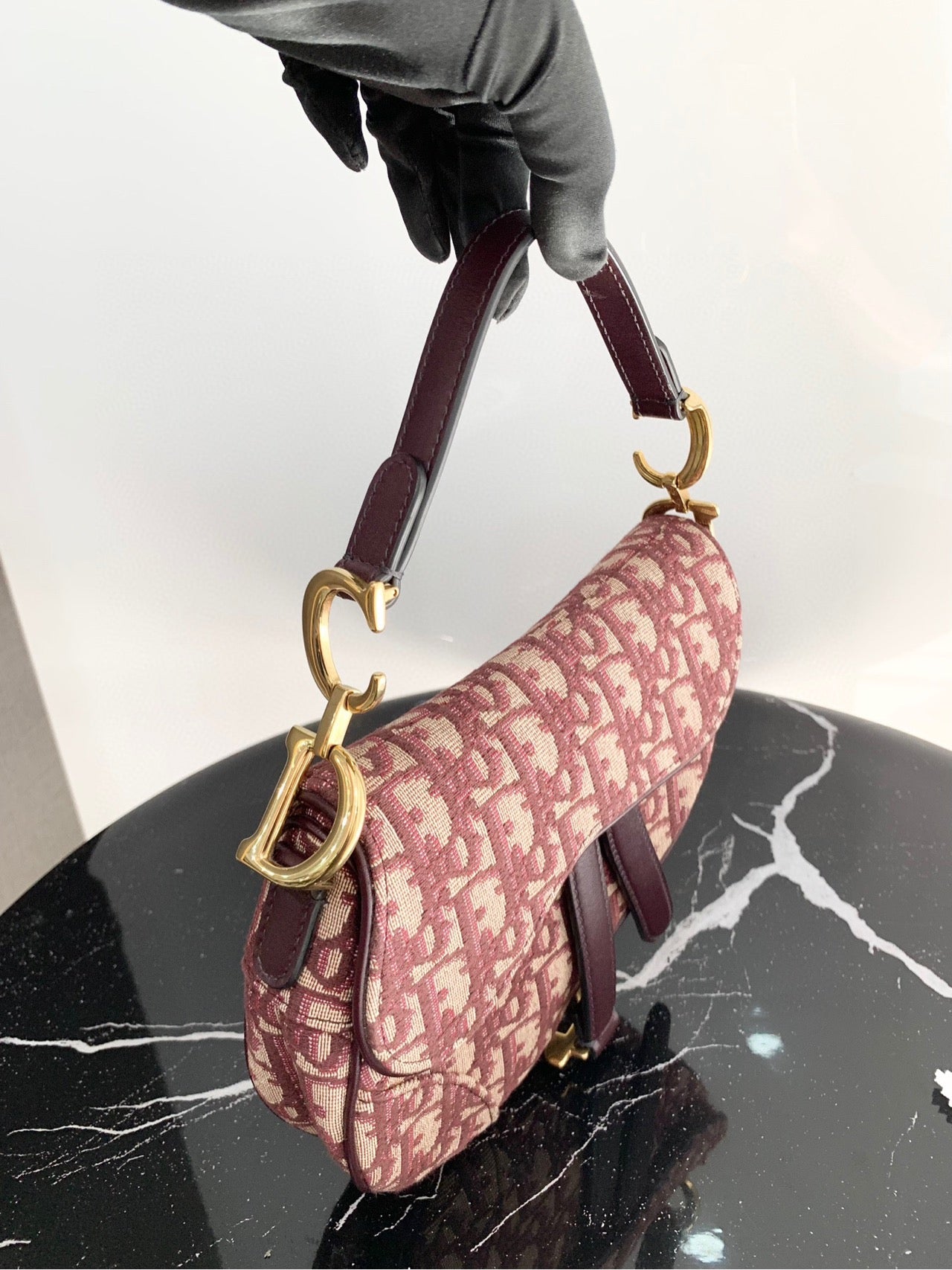 Dior - Saddle Bag Oblique - Fabric - Burgundy - (mini)