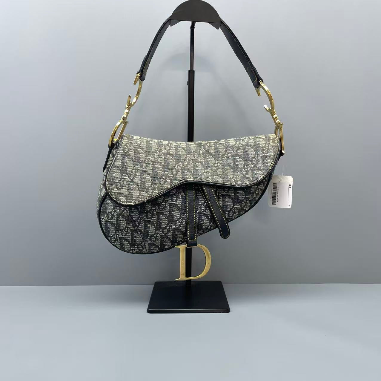 Dior - Saddle bag - Oblique jacquard canvas with leather trim - Grey with black leather accents - (medium)