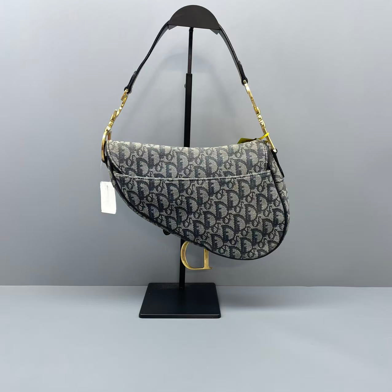 Dior - Saddle bag - Oblique jacquard canvas with leather trim - Grey with black leather accents - (medium)