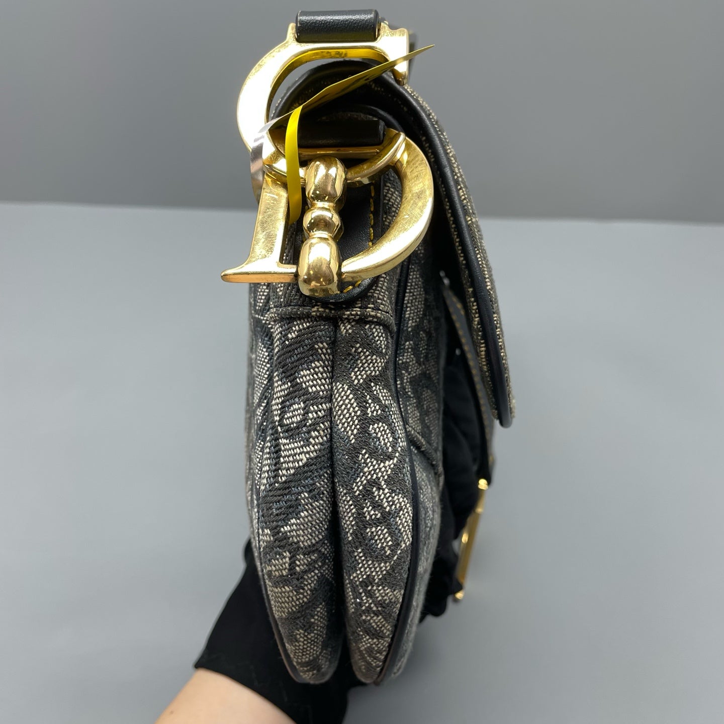 Dior - Saddle bag - Oblique jacquard canvas with leather trim - Grey with black leather accents - (medium)