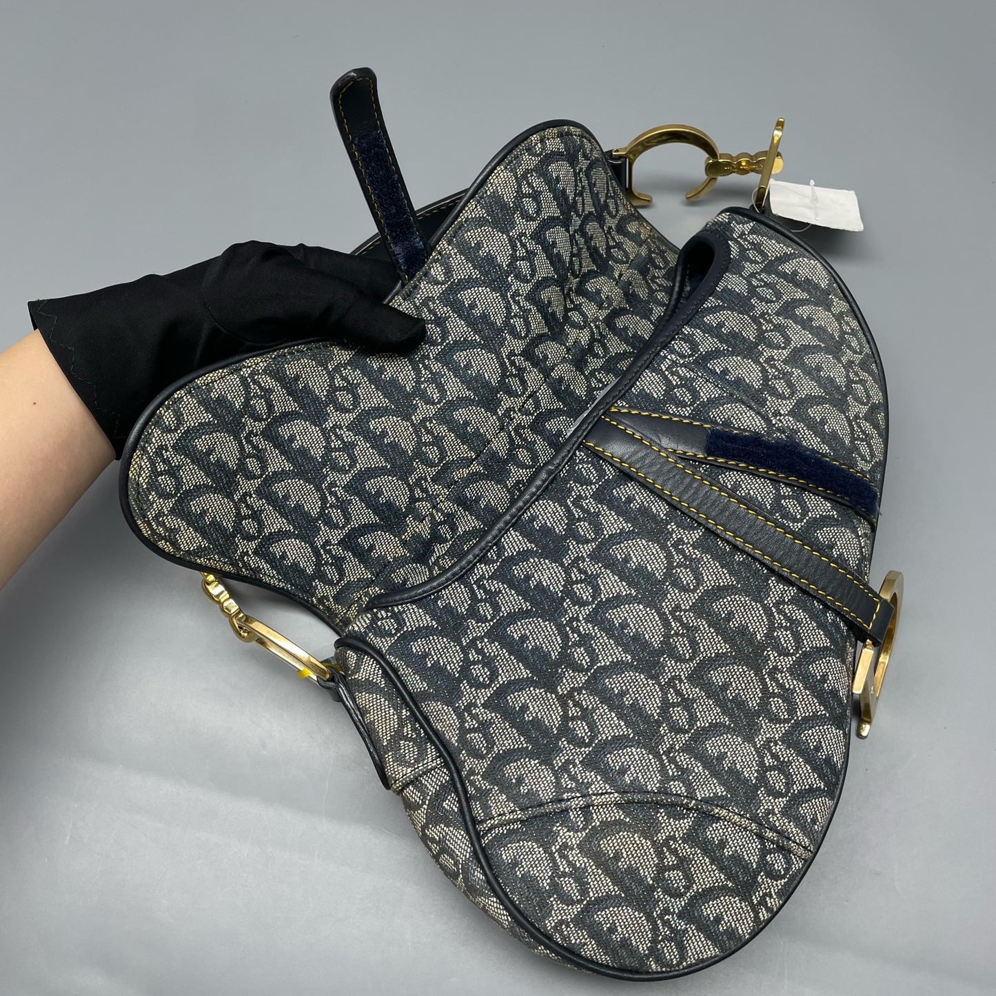 Dior - Saddle bag - Oblique jacquard canvas with leather trim - Grey with black leather accents - (medium)