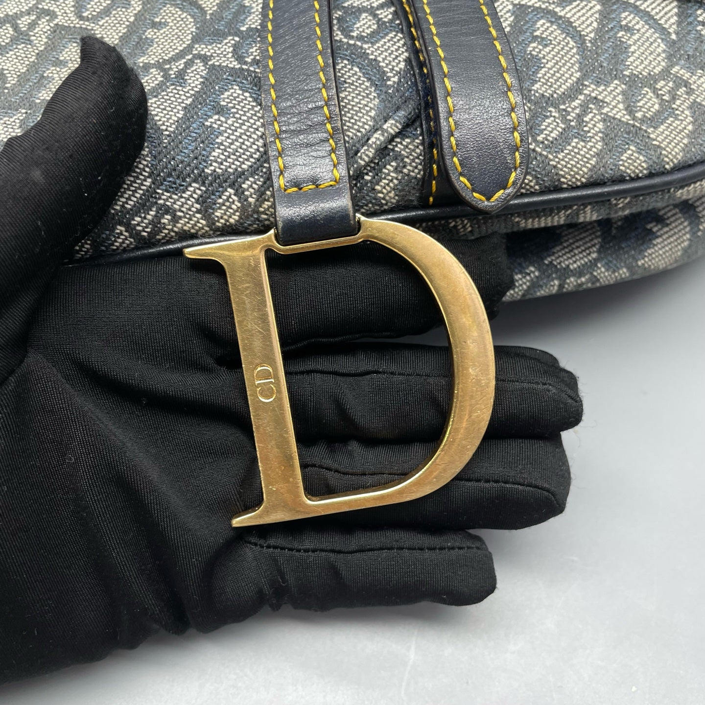 Dior - Saddle bag - Oblique jacquard canvas with leather trim - Grey with black leather accents - (medium)