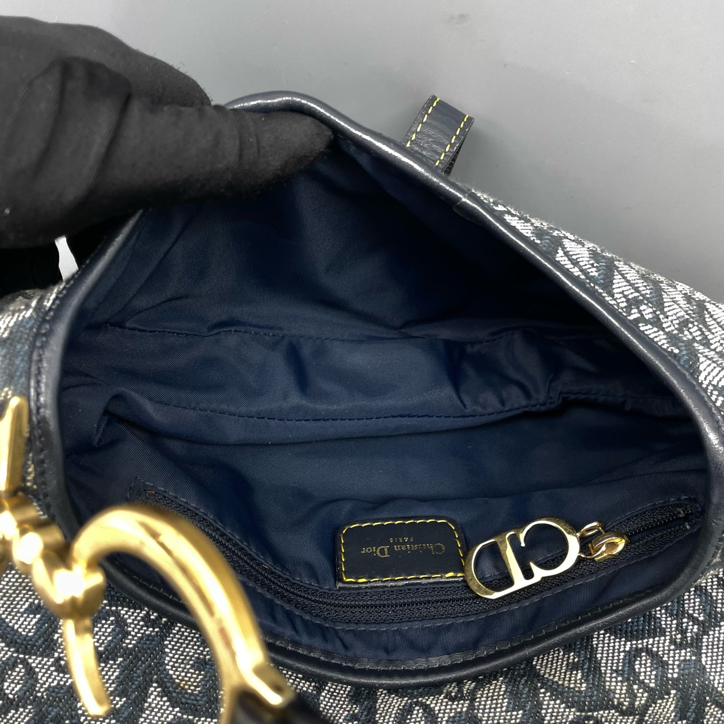 Dior - Saddle bag - Oblique jacquard canvas with leather trim - Grey with black leather accents - (medium)