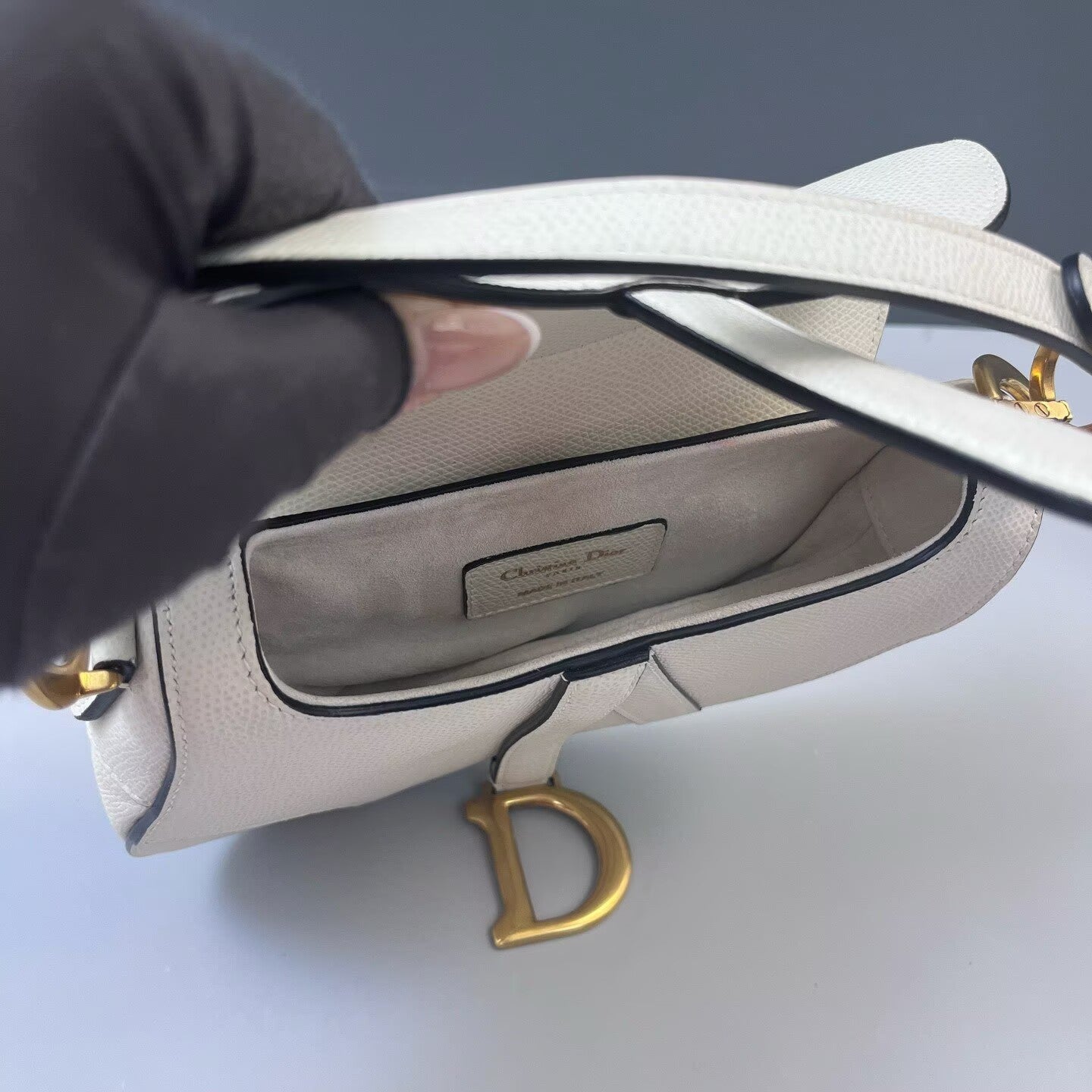 Dior - Saddle Bag - Pebbled leather - White - (mini)