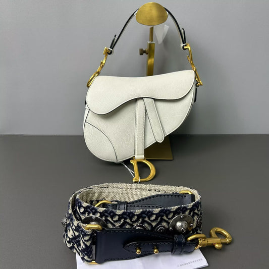 Dior - Saddle bag - Pebbled leather - White with Gold-Tone Hardware - (Small)