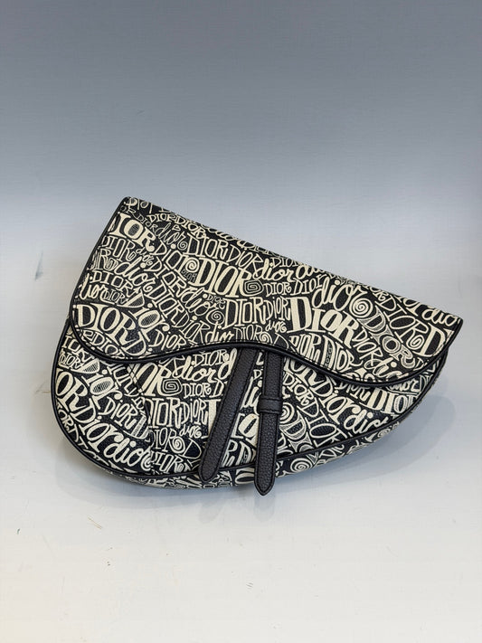 Dior - Saddle Bag Stussy Collaboration - Coated canvas with leather trim - Black and White - (Medium)