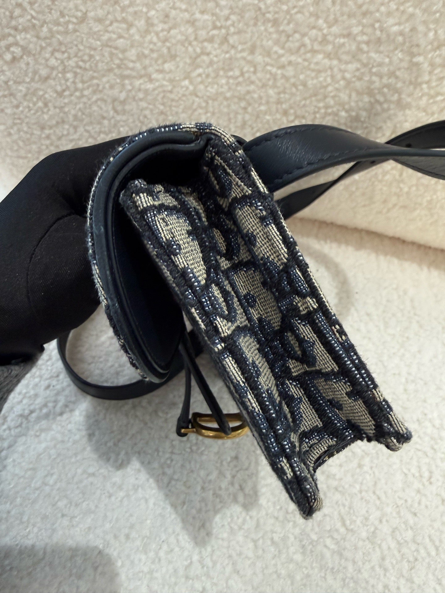 Dior - Saddle Belt Bag - Oblique canvas with calfskin leather trim - Navy Blue and Beige with Gold-Tone Hardware - (mini)