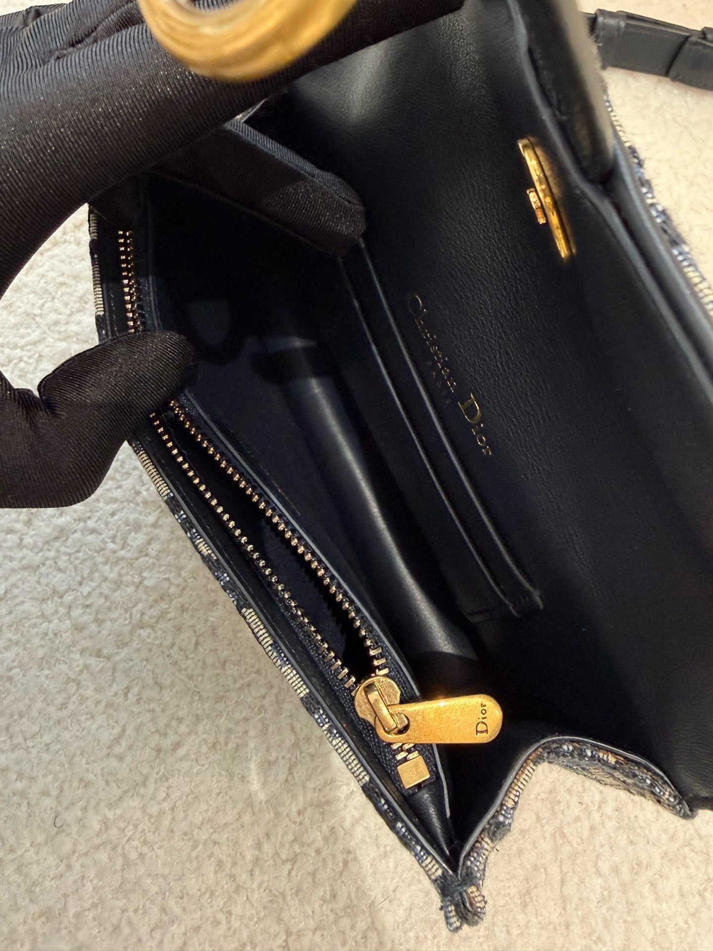 Dior - Saddle Belt Bag - Oblique canvas with calfskin leather trim - Navy Blue and Beige with Gold-Tone Hardware - (mini)