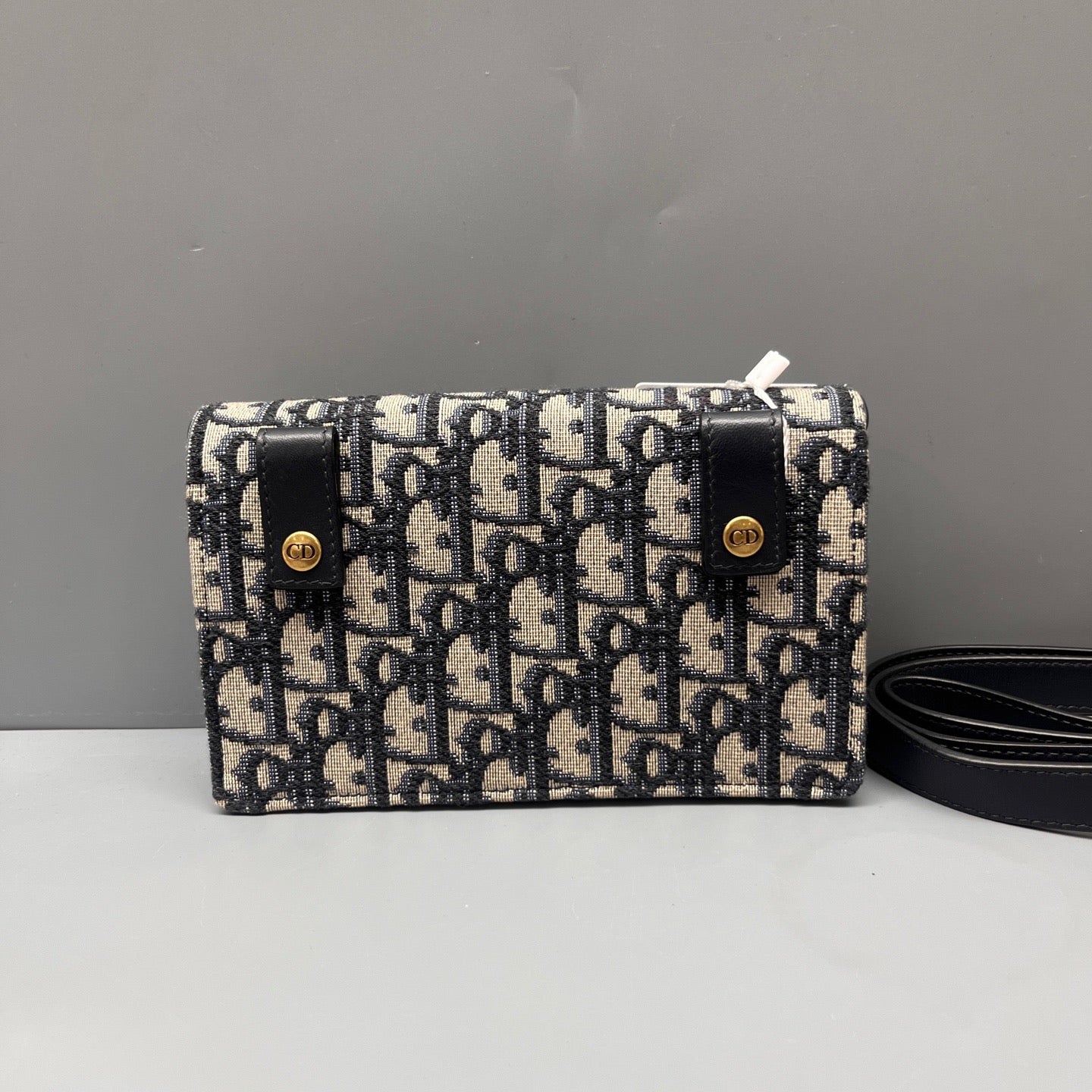Dior - Saddle Belt Bag - Oblique embroidered canvas with leather trim - Beige and Navy - (Mini)