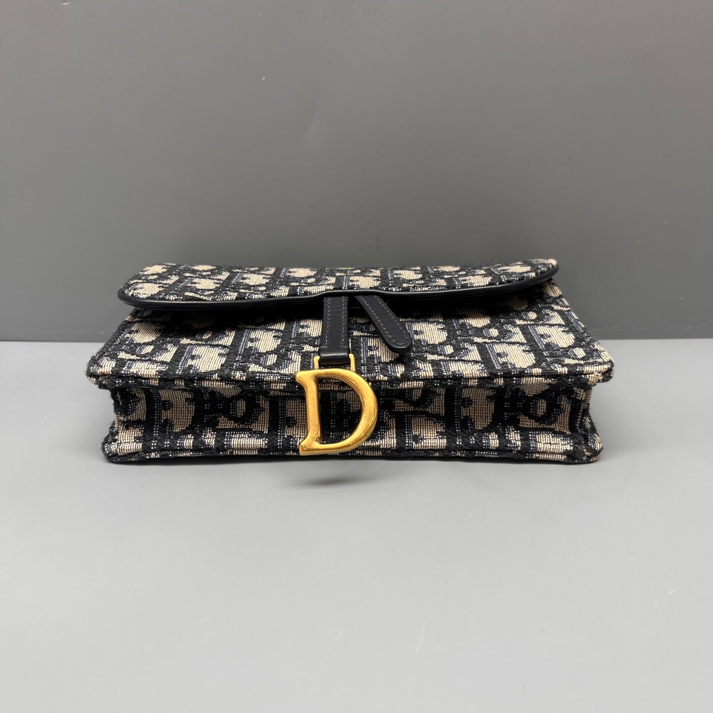 Dior - Saddle Belt Bag - Oblique embroidered canvas with leather trim - Beige and Navy - (Mini)