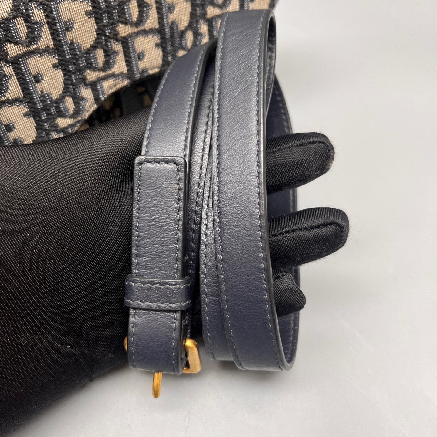 Dior - Saddle Belt Bag - Oblique embroidered canvas with leather trim - Beige and Navy - (Mini)